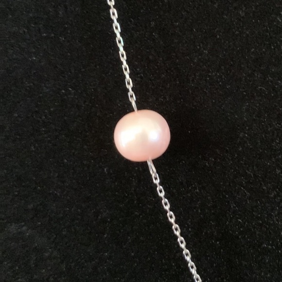 Genuine Pink Pearl, CZ, Sterling Silver Necklace - Picture 4 of 9